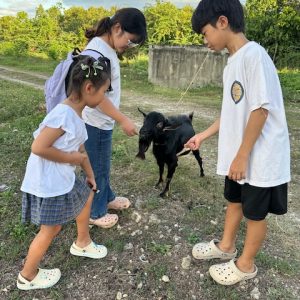 ヤギに餌をあげる子供たち①